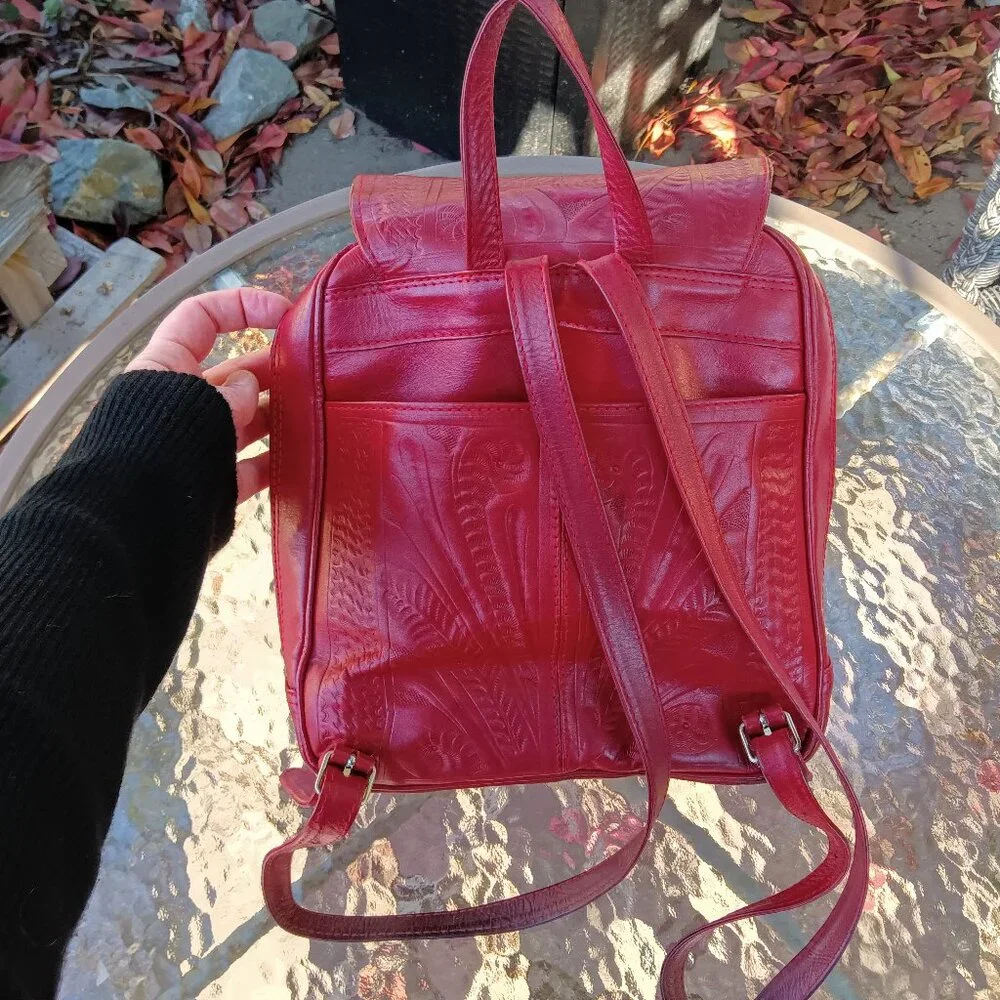 Genuine Leather Ropin West Red Backpack Purse